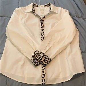 Woman’s White Blouse with Cheetah Piping